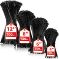 Zip Ties Assorted Sizes(4”+6”+8”+12”), 2000 Pack,Black Cable Ties,Multi-Purpose Self-Locking Nylon Cable Cord Management,Plastic Wire Ties for indoor and outdoor use.