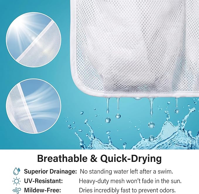 3 Pieces Above Ground Pool Storage Bag - 2 Pcs Pockets Bags & One Large Drawstring Mesh Organizer for Large Floats, Toys, Sports Balls, Towels & Beverages