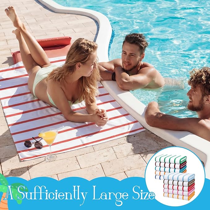 EBOOT 10 Pack Oversized Beach Towel Set Extra Large Pool Towels Microfiber Quick Dry Swim Blanket for Adult Women Men Face Hand Body Bath Travel Pool (Mixed Color,36 x 72 Inch,Classic Stripe)