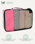 WTREE 4-Piece Packing Cubes Travel Accessories Set for Suitcases - Luggage Organizer Bags with Double Zipper - Mesh Top - Small/Medium/Large/Slim - Pink