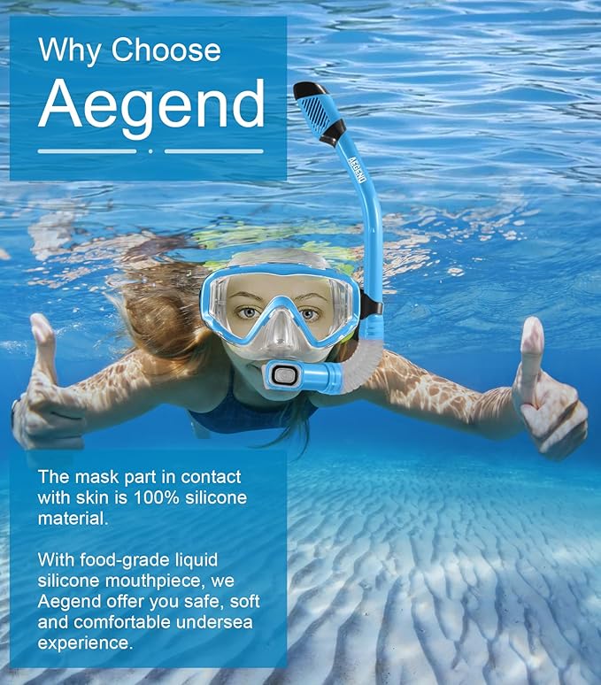 Aegend Snorkeling Gear for Adults Youth Kids, Snorkel Mask with Top Dry Valve - Panoramic View Anti-Leak and Anti-Fog with Mesh Bag for Snorkeling, Scuba Diving, Freediving & Swimming