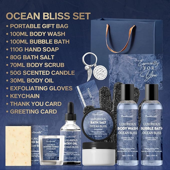 Father's Day Gift 12Pcs Men's Birthday Gift Ideas Ocean-Scented Bath Spa Set - Skin Care Gift Kit for Him, Ideal Men Gifts for Christmas, Self-Care PEARLWORLD