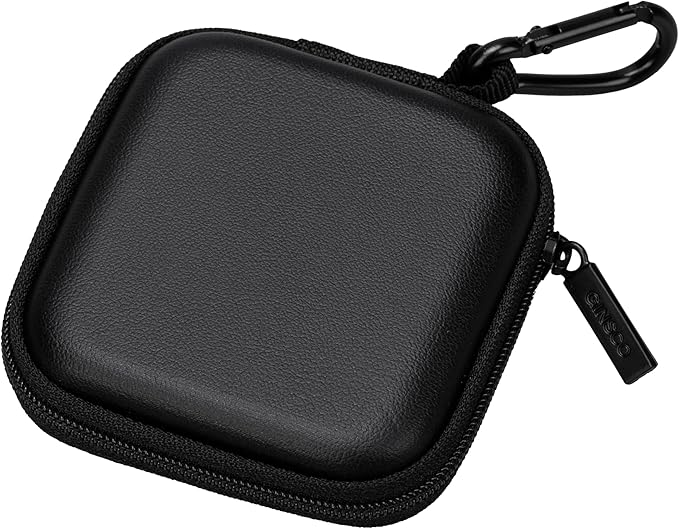 Ginsco Mini-Portable Hard Shell Square Earbuds Case for Apple EarPods/Samsung Galaxy Wired/Wireless Earbuds, Cell Phone Accessories Organizer with Carabiner for Earphones Tech Pouch, Black-PU