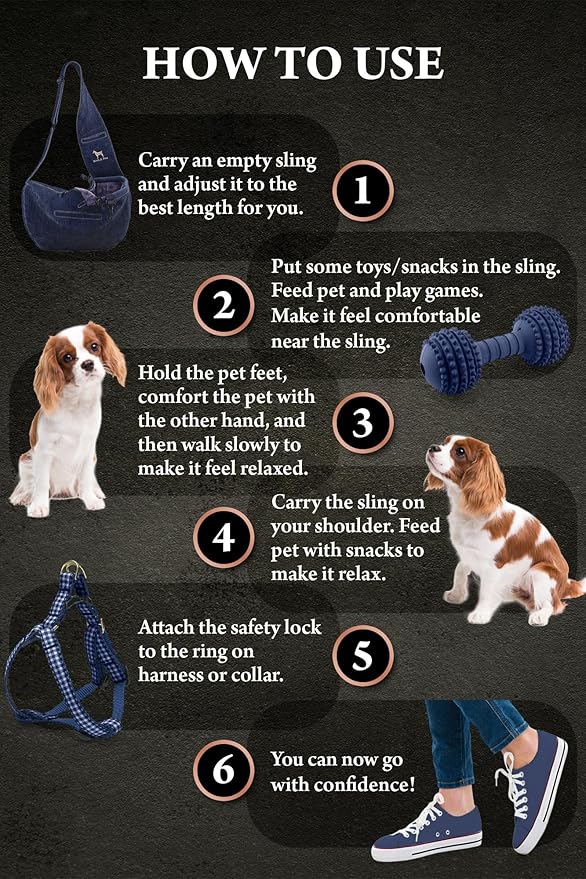 Noah & Paw Dog Sling Carrier for Small Dogs 3-10lb, Dog Sling for Small Dogs and Cats, Dog Carrier with Adjustable Padded Strap, Vegan Denim Lined with Fur, 3X Safety Features, Machine Washable
