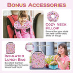 BABY JOY Kids Luggage, 5 Pieces Luggage Set w/ 16" Carry-on Hardshell Spinner Toddler Suitcase, 13" Backpack, Neck Pillow & Insulated Lunch Bag, Travel Kids Rolling Suitcase for Girls Boys (Pink Owl)