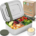 Everusely - Bento Box - Sage, 47oz / 1.4 L - Large Stainless Steel Lunch Box with Leakproof Condiment Container - 3 Compartment Snack Organizer for On the Go Meals - Freezer & Dishwasher Safe