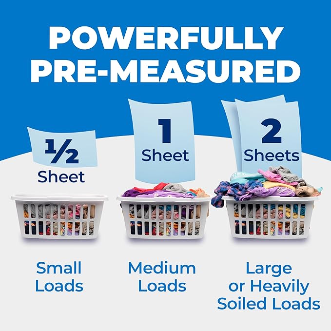 ARM & HAMMER 5-in-1 Power Sheets Laundry Detergent, Spring Rain, 50 Count, up to 100 Small Loads