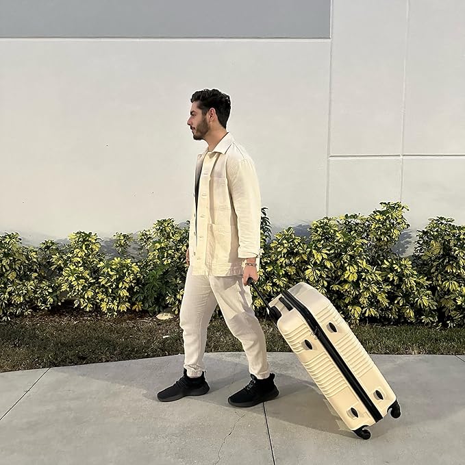 InUSA RESILIENCE Luggage with Spinner Wheels | Durable Lightweight Hardshell Suitcase, Spacious Travel Sets with Handle and Trolley | (20/24/28) 3 Piece Luggage Set | Sand