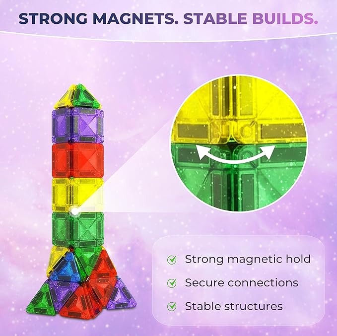 Desire Deluxe Micro Magnetic Tiles Building Blocks Toy - STEM Educational Travel Size Magnetic Blocks for Kids, Learning Sensory Montessori Toddler Magnetic Toys for Boys&Girls 3+ YO (28PCS, Glitter)
