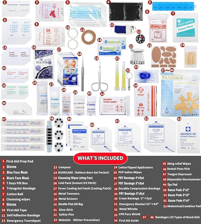VRIEXSD 400 Piece Large First Aid Kit Premium Emergency Kits for Home, Office, Car, Outdoor, Hiking, Travel, Camping, Survival Medical First Aid Bag, Red