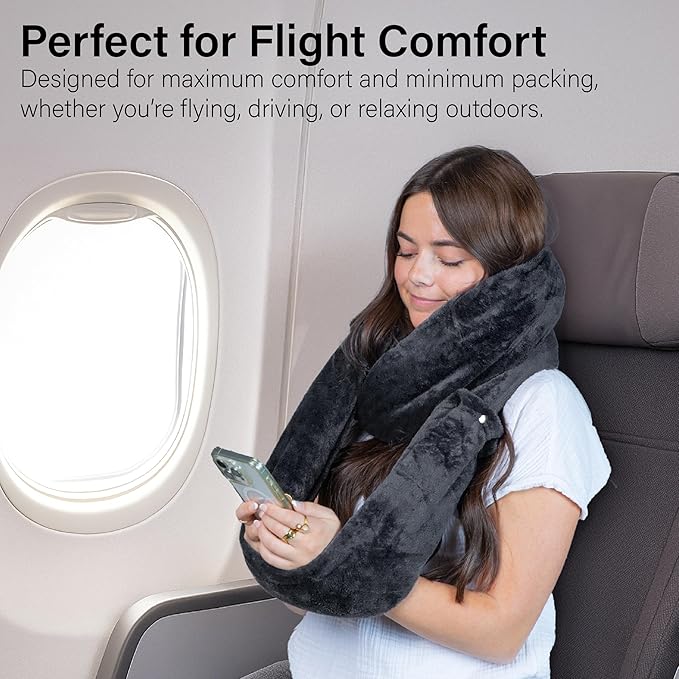 NAPRO 3‑in‑1 Travel Blanket Pillow Scarf – Convertible 50×80″ Blanket, 12×16″ Pillow, 80″ Infinity Neck Pillow – Lightweight, Plush – Black