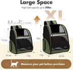Pet Backpack Carrier, Large Cat Carrier Backpack Up to 20 Lbs with Breathable Mesh, for Medium Large Cats or Small Dogs, Travel Hiking Camping Backpack (DarkGreen-XL)