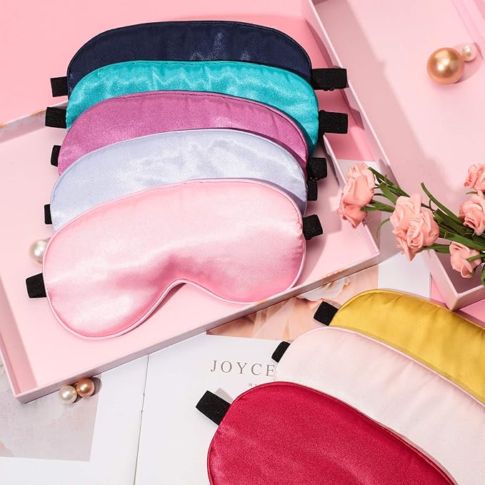 12 Pieces Silk Sleep Mask Pure Silk Sleep Eye Mask with Adjustable Strap Soft and Smooth Eye Cover for Sleeping Blocking Out Lights Men and Women