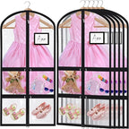 Woanger 6 Pcs Garment Bags for Dance Costumes Clear PVC with Zippers Garment Bag with Pockets Dance Costume Organizer Carrier for Storage Cover for Adult(Transparent,20'' X 40'')