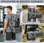 Gym Bag for Men and Women, 50L Extra Large Duffle Bag, 3-in-1 Travel Sports Duffel Bags with Shoe & Laptop Compartment for Overnight Weekender Gym Traveling Workout Deployment, Black + Gray