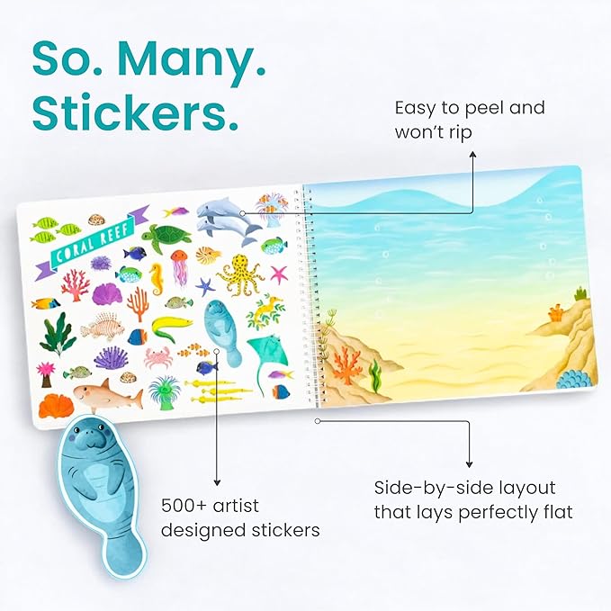 Animals Habitat 500+ Kids Sticker Book by Cupkin Toddler Airplane Travel Activity Coloring and Sticker Book, Road Trip Essentials, 12 Coloring Pages + 12 Scenes for Ages 2–8 Years