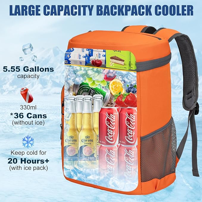 Backpack Cooler Insulated Leak Proof, Lightweight Soft Sided Cooler Backpack for Men Women, Waterproof Beach Cooler Bag Lunch Backpack for Camping Hiking Picnic Fishing Travel Outdoor