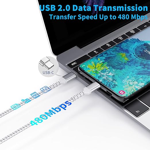 3ft USB-C to USB-C Cable for iPhone 16/15 Pro/Max, Braided USB Type C to Type C Fast Charging Cable Compatible with Samsung Galaxy Google Pixel, USBC to USBC Cable 1m