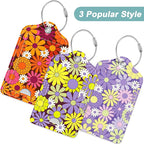 Rimilak 3 Pcs PU Leather Luggage Tags for Suitcase, Travel Cruise Luggage Tag with Privacy Flap, Name ID Label and Metal Loop for Women Men Baggage Handbag School Bag Backpack, Small Flower