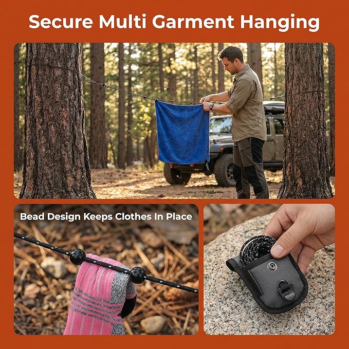 Compact Travel Clothesline for Drying Laundry in Hotel Room Portable Clothes Line with 12 Beads 9.8 Feet Lightweight for Camping Traveling Cruise Ships and Travel Use