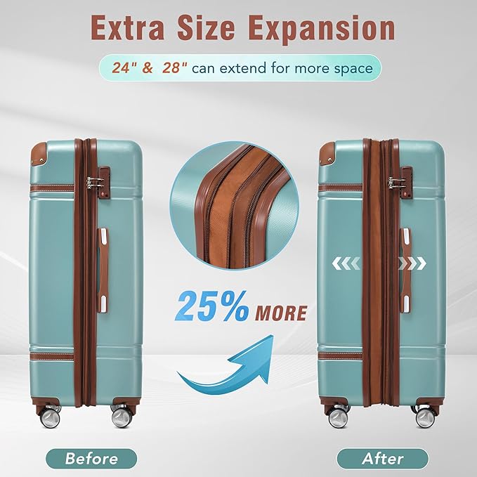 Luggage Sets, 2 Piece Carry on Luggage Set with Travel Bag, 2 Piece Expandable Spinner Hardshell Suitcase with TSA Lock, Back to School Suitcase, Women Men (Green, 20/24 inch+Cosmetic Case)