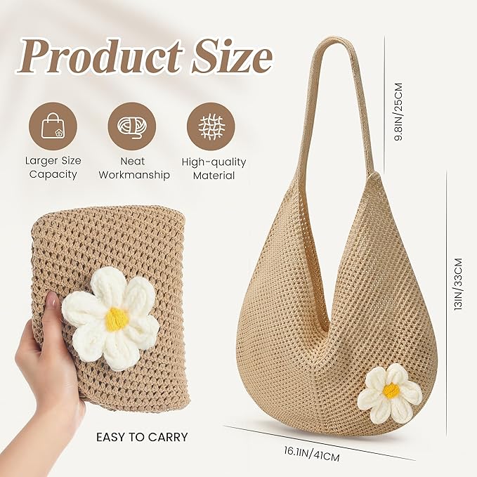 Premillow Crochet Beach Bags for Women, Summer Beach Tote Bag, Mesh Cute Beach Purse, Aesthetic Knit Bag Handbag Shoulder Bag