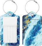Luggage Tags for Suitcases, 2 Pack Cute PU Leather Suitcase Tag Identifiers TSA Approved with Stainless Steel Loop and Address Card for Baggage Tag for Travel Essentials Sandy Wave, by Chelmon