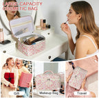 Gosect 1pc Large Makeup Bag, Cute Cosmetic Bag for Women Girls, Floral Coquette Aesthetic Toiletry Bag, Travel Make Up Organizer Bag (Pink Floral Print