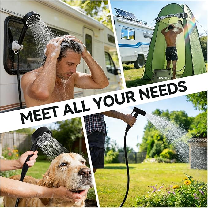 11PCS Portable Shower with Heater for Camping Shower Tent Set, 1500W Immersion Heater with Auto Shut-Off, 6000mAh Rechargeable Portable Shower with 5 Gallons Foldable Bucket, USB Solar Charging Panel
