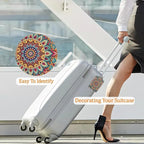 Abstract Mandala Flower Luggage Tags for Suitcase 3 Pack, Leather Bag Tags Identifiers with Privacy Name Address Labels and Durable Steel Loop for Men Women Backpack