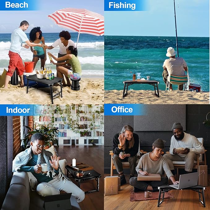 KPR Retractable Small Folding Table and Stool Set, Portable Camping Foldable Table Lightweight Yet More Sturdy with Adjustable Stool for Outdoor Picnic, Beach, Camp, Also Ideal as Laptop Bed Desk