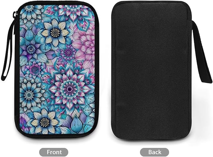 Purple Boho Flower Print Large Electronics Organizer, Travel Cord Organizer, Cable Storage Bag, Tech Accessories Case