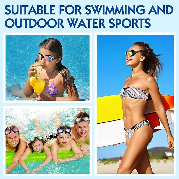 Flutesan 6 Pack Swim Goggles for Adult Anti Fog Swimming Glasses with Ear Plugs Nose Clip No Leaking Full Protection Goggles
