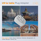 2 Pack US to India Plug Adapter, TESSAN Type D Travel Adapter with 1 Electrical Outlet 3 USB Ports (1 USB C), Power Outlet Adaptor for USA to India Nepal Maldives Pakistan Bangladesh Kuwait Yemen