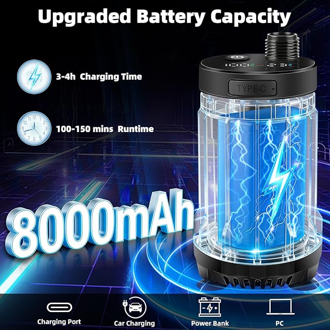 Fotgear Portable Camping Shower - 8000mAh Rechargeable Outdoor Shower Pump with Filtered Showerhead, Intelligent LED Display, IPX8 Waterproof Camping Shower Kit for Hiking, RV, Car Washing, Pet Bath
