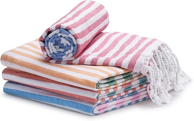Cotton Turkish Beach Towel with Towels Oversized 36"x72" Pool Absorbent Extra Large Quick Dry Sand Travel Towel (Dobby Set, 4 Pack)