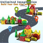 Magnetic Tiles,42PCS Magnetic Building Blocks with Metal Storage Box,Magnetic Tiles for Kids Ages 3+,Magnet Tiles for Boys & Girls (Road)