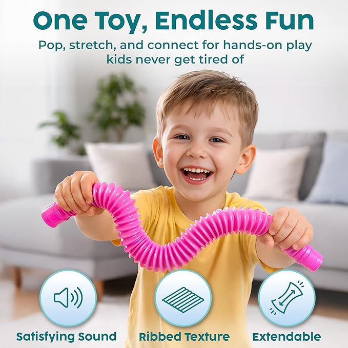 BUNMO Pop Tubes - Sensory Toys - Fidget Toys - Imaginative Play & Stimulating Creative Learning - Hours of Fun for Kids - Tons of Ways to Play - Non-Mouthable Toy 3+ - 30 Pack Large
