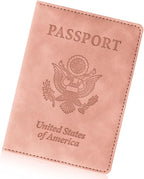 Passport Holder for Travel Essentials,RFID Blocking Passport Cover Wallet Card Case for Women and Men (Light Pink)