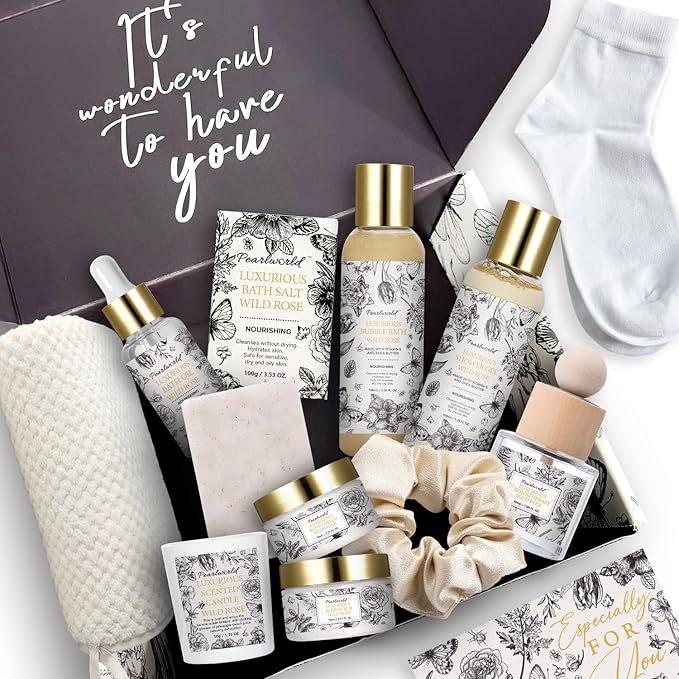 Mother's Day Gifts, Spa Gift Set for Women- Luxury Rose 14 Pcs Bath Set, Home Spa Kit, Christmas Gift for Women, Birthday Gifts