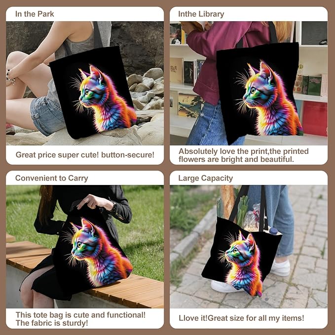 ANNA QUEEN Cat Tote Bag Shoulder Bag Handle Bag for Gym Yoga Picnic Beach Kitchen Reusable