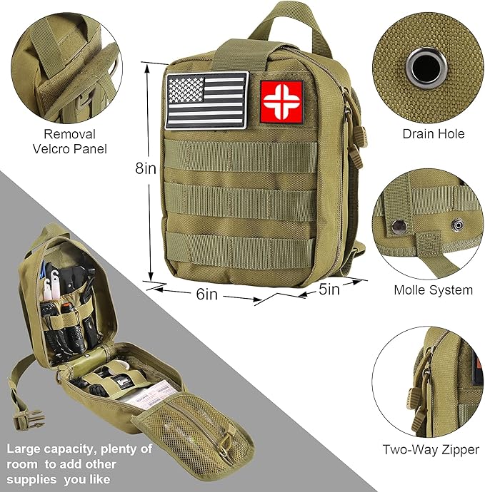 LUXMOM Emergency Survival Kit and First Aid Kit, 142Pcs Professional Survival Gear and Supplies Equipment with Molle Pouch, Gift for Christmas Men Dad Husband Camping Hiking Hunting Outdoor Adventure