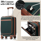 Merax 3 Piece Luggage Set ABS Hardside Suitcase Sets with Spinner Wheels and TSA Lock, 20 inch with Front Opening Design and USB Port, 20" Airline Certified Carry-on Luggage, 20" 24" 28", Dark Green