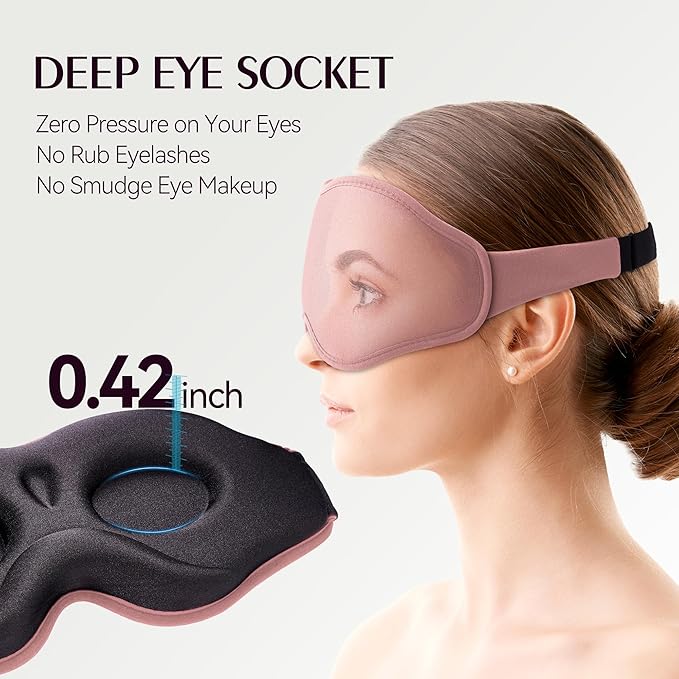 Sleep Mask for Lash Extensions - Blackout Eye Cover, 3D Contoured Sleeping Mask for Side Sleeper, Soft Memory Foam, Eye Masks for Travel, Airplane, Night(Cloud Black, Cloud Pink)