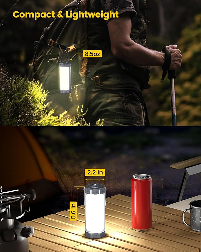 Glocusent 106 LED Camping Lights, Up to 80Hrs, 5000mAh Camping Lantern Rechargeable with 5 Brightness 3 Modes & SOS, IP68 Waterproof, Max 1200LM, Lanterns for Power Outages Hiking Emergency Hurricane