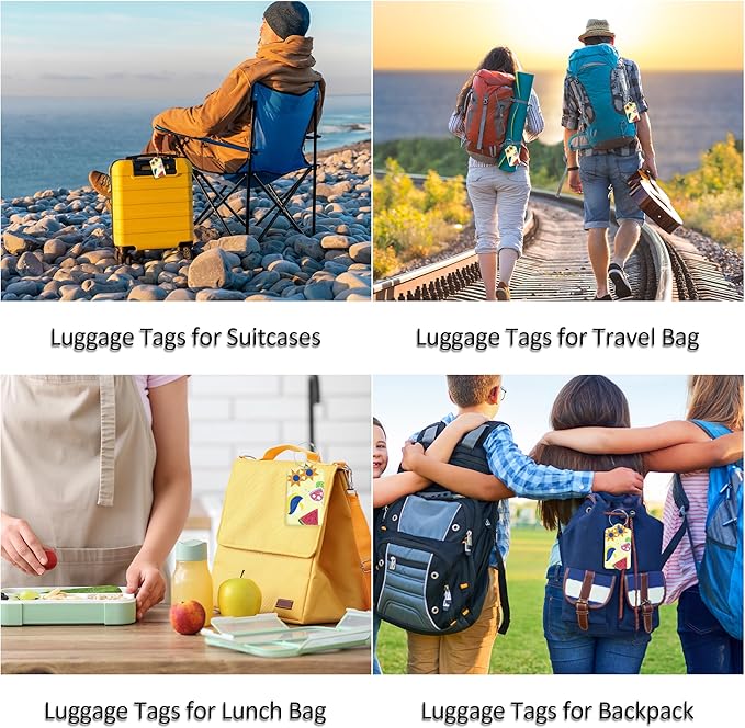 Luggage Tags for Suitcases, 2 Pack Cute PU Leather Luggage Tag TSA Approved with Stainless Steel Loop and Address Card Baggage Tag for Travel&Cruise Ships&Shipping Beachside Summer, by Chelmon
