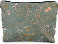 Vintage Floral Bird Makeup Bag, Chinoiserie Green Floral Cosmetic Bags for Women, Rustic Country Botanical Zipper Makeup Pouch