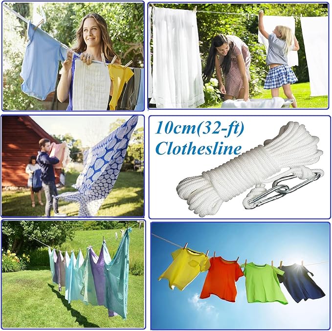 Clothesline Clothes Drying Rope Portable Travel Clothesline Adjustable for Indoor Outdoor Laundry Clothesline, Perfect Windproof Clothes Line, Hanger for Camping Travel & Home Use(White)