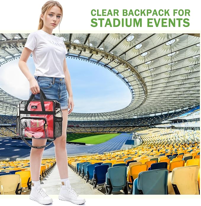 MAY TREE Clear Bag for Stadium Events, 12x6x15 Clear Tote Bag with Removable Strap, Transparent Bag for Concert Sports Gym, Cow-Strap