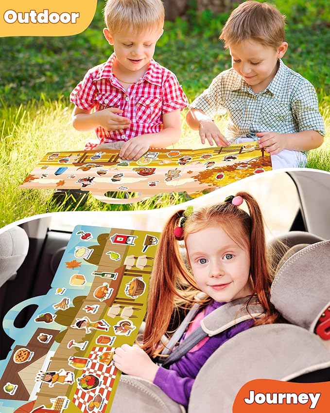 Walenced Reusable Sticker Book for Toddlers, Stickers for Kids, Toddler Sticker Book, Toddler Craft Activities, Toddler Travel Toys Boy Girl Birthday Gifts - Thanksgiving
